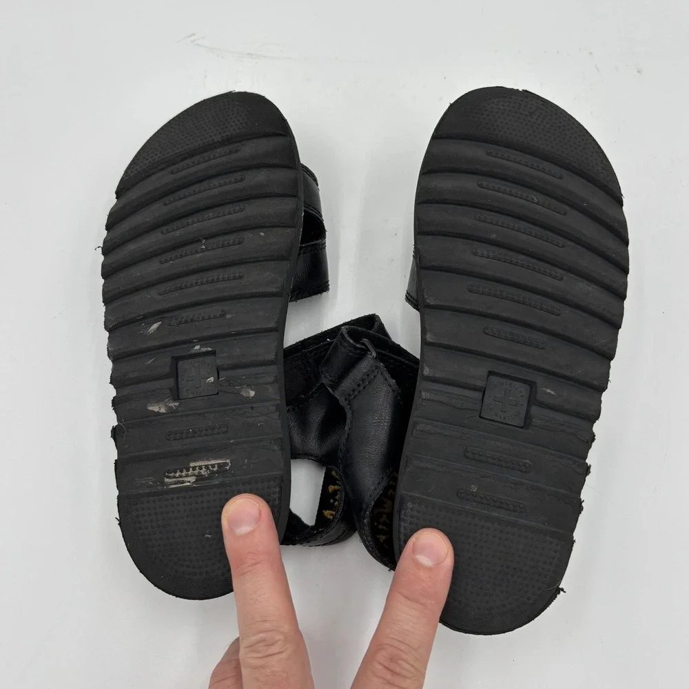 Dr Martens Girls Size 3 Vossie J Black Leather Platform Sandals Straps